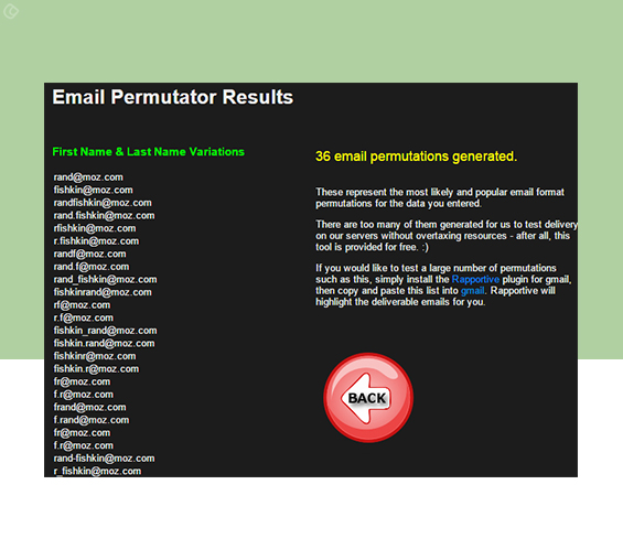 Email Permutator Results Page